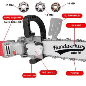 Handwerker 35 cm Yağ Depolu Avuç Taşlama Zincirli Testere Aparatı