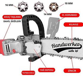 Handwerker 35 cm Yağ Depolu Avuç Taşlama Zincirli Testere Aparatı