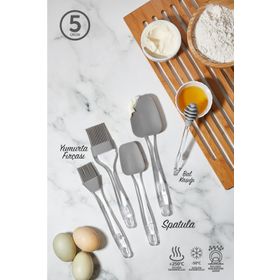 Hane 2 Boy 5'li Silikon Fırça - 2 Boy Spatula - Bal Kaşığı Seti