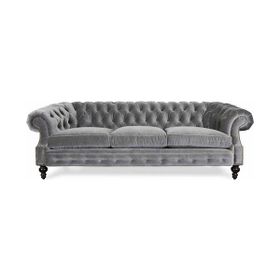 Hanel Mobilya Bitmore Chesterfield Gri Kadife Kumaş Chester Kanepe