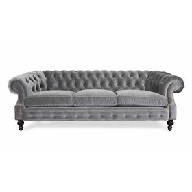 Hanel Mobilya Bitmore Chesterfield Gri Kadife Kumaş Chester Kanepe