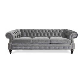 Hanel Mobilya Bitmore Chesterfield Gri Kadife Kumaş Chester Kanepe