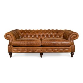 Hanel Mobilya Bitmore Chesterfield Kahve Suni Deri Chester Kanepe