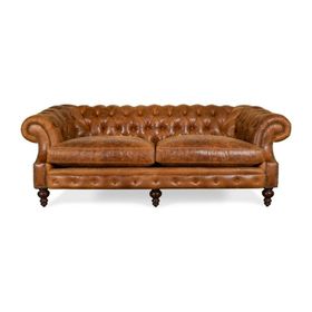 Hanel Mobilya Bitmore Chesterfield Kahve Suni Deri Chester Kanepe