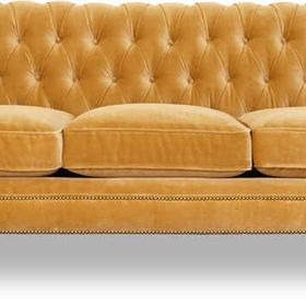 Hanel Mobilya Bitmore Chesterfield Sarı Kadife Kumaş Chester Kanepe