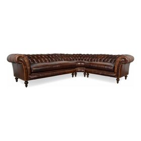 Hanel Mobilya English Chesterfield Kahve Suni Deri Chester Köşe Koltuk Takımı