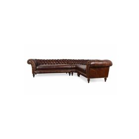 Hanel Mobilya English Chesterfield Kahve Suni Deri Chester Köşe Koltuk Takımı