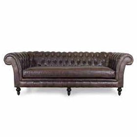 Hanel Mobilya English Chesterfield Koyu Kahve Mat Suni Deri Chester Koltuk