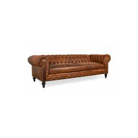Hanel Mobilya Klasik Chesterfield 3 Kişilik Kahve Suni Deri Chester Kanepe