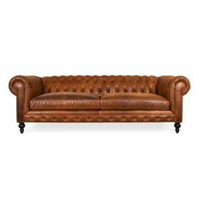 Hanel Mobilya Klasik Chesterfield 3 Kişilik Kahve Suni Deri Chester Kanepe