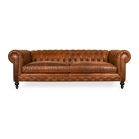 Hanel Mobilya Klasik Chesterfield 3 Kişilik Kahve Suni Deri Chester Kanepe