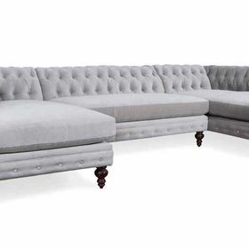 Hanel Mobilya Klasik Chesterfield Double Açık Gri Kadife Chester Köşe Koltuk Takımı