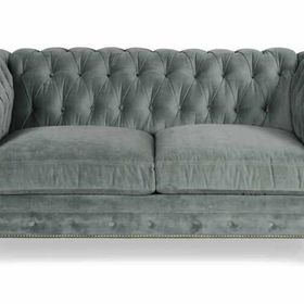 Hanel Mobilya Klasik Chesterfield Gri Kadife 2 Kişilik Chester Kanepe