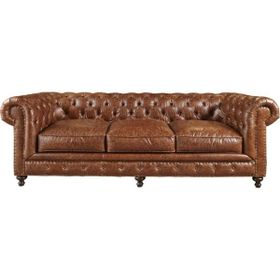 Hanel Mobilya Klasik Chesterfield Kahve Suni Deri Chester Kanepe