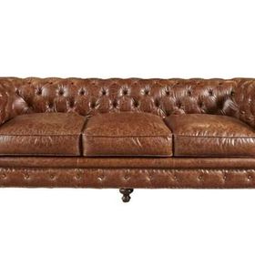 Hanel Mobilya Klasik Chesterfield Kahve Suni Deri Chester Kanepe