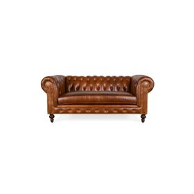 Hanel Mobilya Klasik Chesterfield Kahve Suni Deri Chester Kanepe