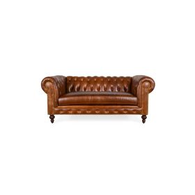 Hanel Mobilya Klasik Chesterfield Kahve Suni Deri Chester Kanepe