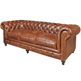 Hanel Mobilya Klasik Chesterfield Kahve Suni Deri Chester Kanepe