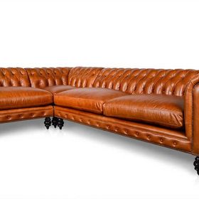Hanel Mobilya Klasik Chesterfield Kahve Suni Deri Chester Köşe Koltuk Takımı