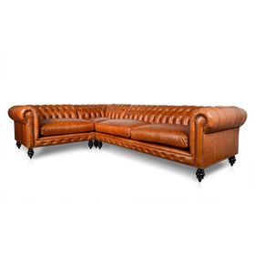 Hanel Mobilya Klasik Chesterfield Kahve Suni Deri Chester Köşe Koltuk Takımı