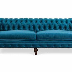 Hanel Mobilya Klasik Chesterfield Mavi Kadife Chester Kanepe