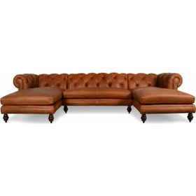 Hanel Mobilya Soho Chesterfield Double Kahve Suni Deri Chester Köşe Koltuk Takımı