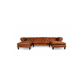 Hanel Mobilya Soho Chesterfield Double Kahve Suni Deri Chester Köşe Koltuk Takımı