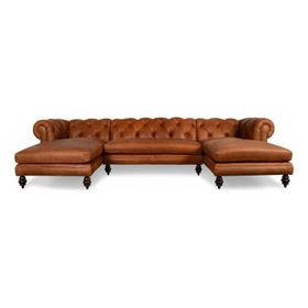 Hanel Mobilya Soho Chesterfield Double Kahve Suni Deri Chester Köşe Koltuk Takımı
