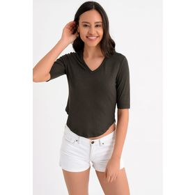 Hanna's HN1664 Yeşil V Yakalı Kısa Kadın T-Shirt