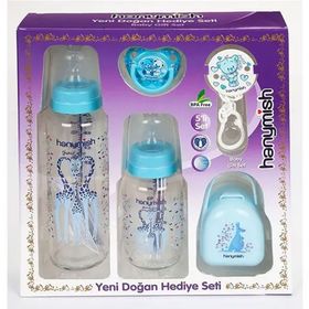 Hanymish 5'li Cam Biberon-Emzik ve Mavi Yeni Doğan Seti