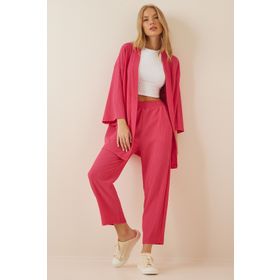 Happiness İst. BY00050 Kadın Koyu Pembe Kimono Pantolon Örme Takımı