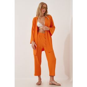 Happiness İst. BY00050 Kadın Oranj Kimono Pantolon Örme Takımı
