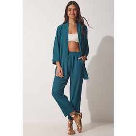 Happiness İst. BY00050 Zümrüt Yeşili Kimono Örme Kadın Pantolon Takımı