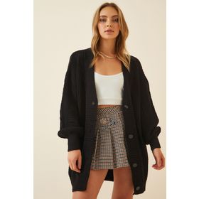 Happiness İst. DD01033 Kadın Siyah Balon Kollu Oversize Triko Hırka