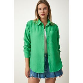 Happiness İst. DD01222 Kadın Yeşil Oversize Keten Ayrobin Gömlek
