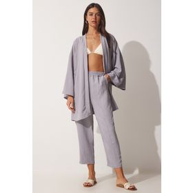 Happiness İst. DZ00046 Kadın Gri Kimono Pantolon Takım