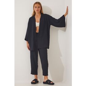 Happiness İst. DZ00046 Kadın Siyah Kimono Pantolon Takım