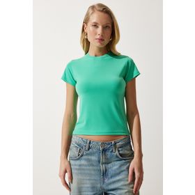 Happiness İst. EN00611 Kadın Açık Yeşil Bisiklet Yaka Basic Sandy T-Shirt