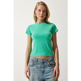 Happiness İst. EN00611 Kadın Açık Yeşil Bisiklet Yaka Basic Sandy T-Shirt