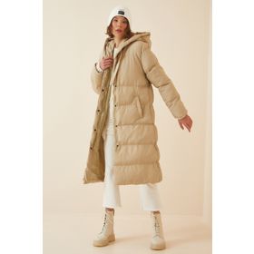 Happiness İst. FD00005 Krem Kapüşonlu Oversize Şişme Kadın Kaban