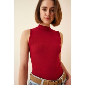 Happiness İst. GT00004 Kadın Bordo Boğazlı Pamuklu Örme Bluz