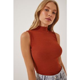 Happiness İst. GT00004 Kadın Kiremit Boğazlı Pamuklu Örme Bluz