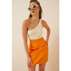 Happiness İst. JH00043 Kadın Oranj Drapeli Dokuma Mini Etek