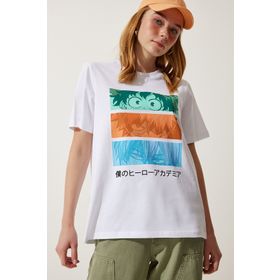 Happiness İst. Kadın Beyaz Renkli Baskılı Oversize Örme T-Shirt WO00034