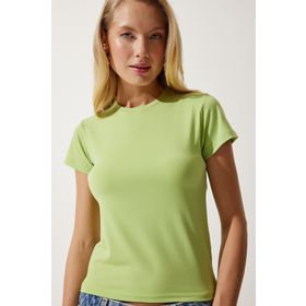 Happiness İst. Kadın Fıstık Yeşili Bisiklet Yaka Basic Sandy T-Shirt EN00611