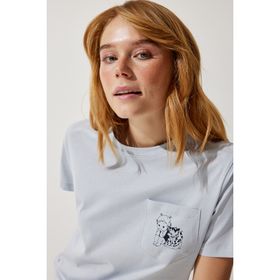 Happiness İst. Kadın Gri Cepli Örme T-Shirt UB00252