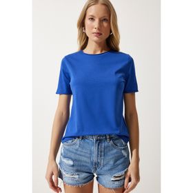 Happiness İst. Kadın Mavi Bisiklet Yaka Basic Örme T-Shirt UB00229
