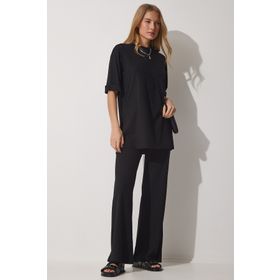 Happiness İst. KH00086 Kadın Siyah Fitilli Esnek Örme Alt Üst Takım