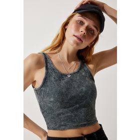 Happiness İst. NJ00135 Kadın Antrasit Halter Yaka Yıkamalı Crop Örme Bluz