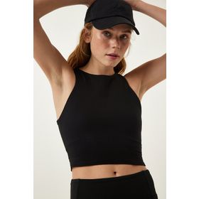Happiness İst. OW00027 Siyah Halter Yaka Crop Kadın Örme Bluz